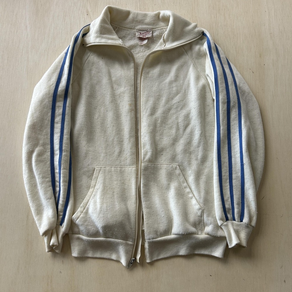 Vintage 80s Active Wear Fleece Track Jacket Mens Large White Full Zip USA